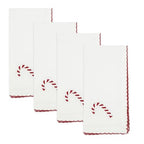 Fennco Styles Embroidered Holiday Wreath Whip Stitch Cloth Napkins 18" W x 18" L, Set of 4 - White Cotton Dinner Napkins for Winter Festivals, Christmas, Banquets, and Special Events - Che Cose Belle
