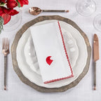 Fennco Styles Embroidered Holiday Wreath Whip Stitch Cloth Napkins 18" W x 18" L, Set of 4 - White Cotton Dinner Napkins for Winter Festivals, Christmas, Banquets, and Special Events - Che Cose Belle