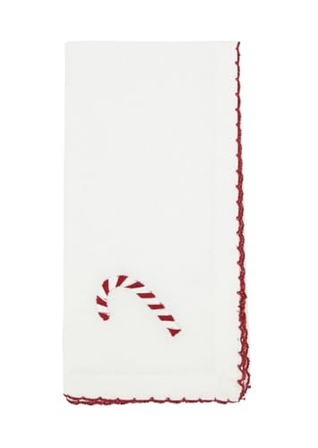 Fennco Styles Embroidered Holiday Wreath Whip Stitch Cloth Napkins 18" W x 18" L, Set of 4 - White Cotton Dinner Napkins for Winter Festivals, Christmas, Banquets, and Special Events - Che Cose Belle