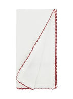 Fennco Styles Embroidered Holiday Wreath Whip Stitch Cloth Napkins 18" W x 18" L, Set of 4 - White Cotton Dinner Napkins for Winter Festivals, Christmas, Banquets, and Special Events - Che Cose Belle