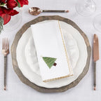 Fennco Styles Embroidered Holiday Wreath Whip Stitch Cloth Napkins 18" W x 18" L, Set of 4 - White Cotton Dinner Napkins for Winter Festivals, Christmas, Banquets, and Special Events - Che Cose Belle