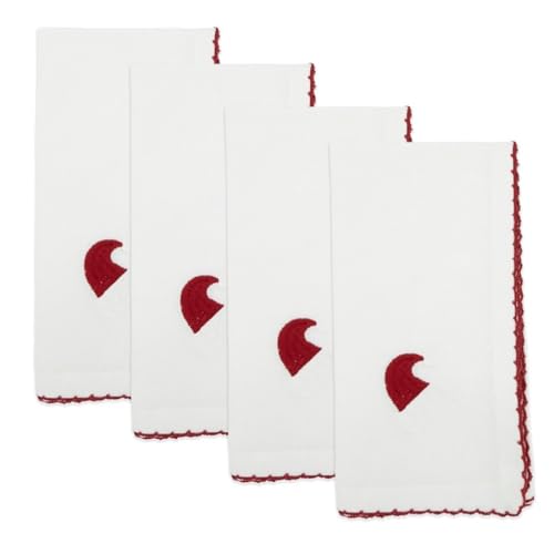 Fennco Styles Embroidered Holiday Wreath Whip Stitch Cloth Napkins 18" W x 18" L, Set of 4 - White Cotton Dinner Napkins for Winter Festivals, Christmas, Banquets, and Special Events - Che Cose Belle