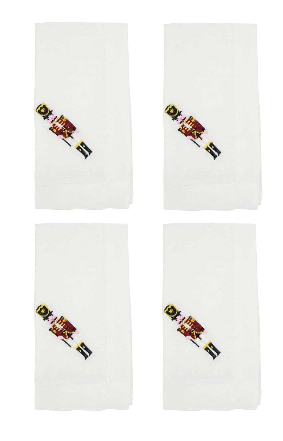 Fennco Styles Embroidered Nutcracker Holiday Cloth Napkins 20" W x 20" L, Set of 4 - White Festive Dinner Napkins for Christmas, Dining Table, Family Gatherings, Banquets & Home Décor - Che Cose Belle