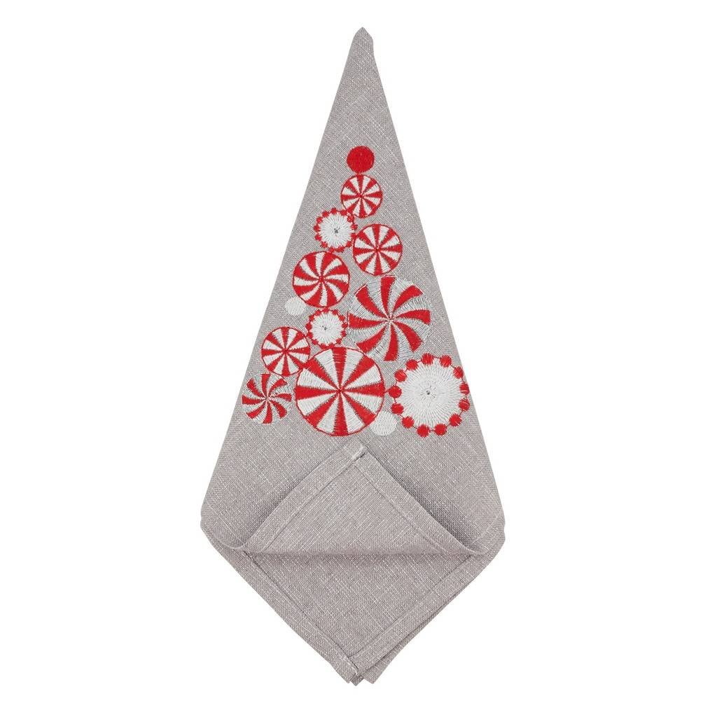 Fennco Styles Embroidered Peppermint Holiday Tablecloth 70" W x 70" L - Silver Festive Table Cover for Christmas, Family Gathering, Banquets and Special Events - Che Cose Belle