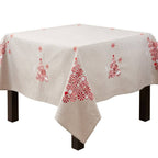 Fennco Styles Embroidered Peppermint Holiday Tablecloth 70" W x 70" L - Silver Festive Table Cover for Christmas, Family Gathering, Banquets and Special Events - Che Cose Belle