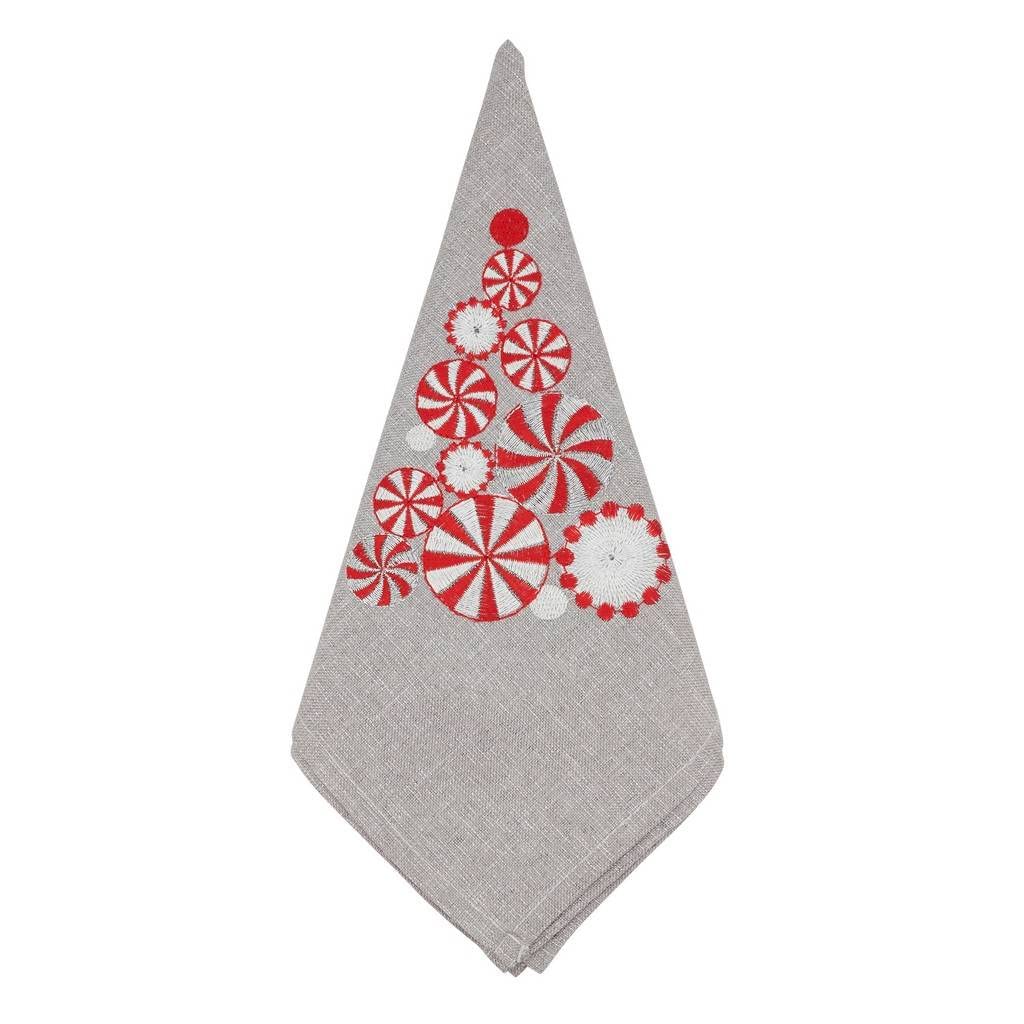 Fennco Styles Embroidered Peppermint Holiday Tablecloth 70" W x 70" L - Silver Festive Table Cover for Christmas, Family Gathering, Banquets and Special Events - Che Cose Belle