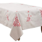 Fennco Styles Embroidered Peppermint Holiday Tablecloth 70" W x 70" L - Silver Festive Table Cover for Christmas, Family Gathering, Banquets and Special Events - Che Cose Belle