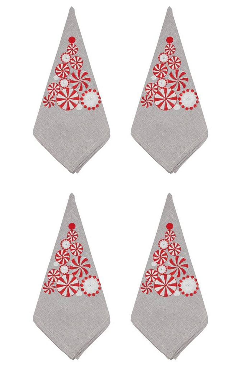 Fennco Styles Embroidered Peppermint Holiday Tablecloth 70" W x 70" L - Silver Festive Table Cover for Christmas, Family Gathering, Banquets and Special Events - Che Cose Belle