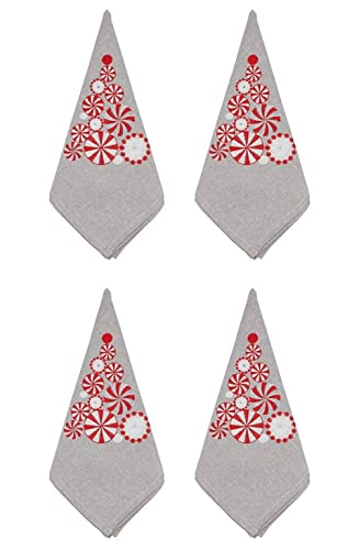 Fennco Styles Embroidered Peppermint Holiday Tablecloth 70" W x 70" L - Silver Festive Table Cover for Christmas, Family Gathering, Banquets and Special Events - Che Cose Belle