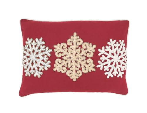 Fennco Styles Embroidered Snowflakes Cotton Throw Pillow Cover 14" W x 20" L - Red Holiday Cushion Case for Christmas, Couch, Bedroom, Living Room and Office Décor - Che Cose Belle