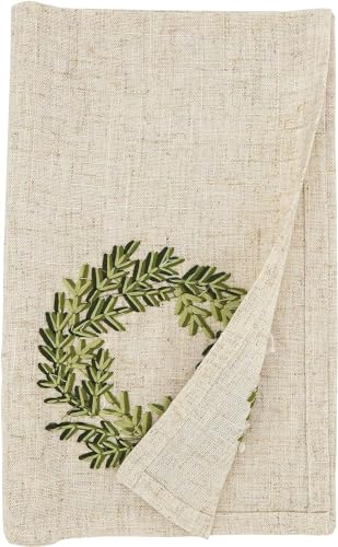 Fennco Styles Embroidered Wreath Christmas Cloth Napkins 20" W x 20" L, Set of 4 - Natural Linen Blend Dinner Napkin for Winter Holidays, Family Gatherings, Banquets, Special Events - Che Cose Belle