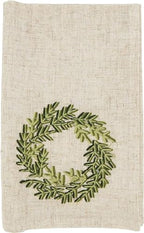 Fennco Styles Embroidered Wreath Christmas Cloth Napkins 20" W x 20" L, Set of 4 - Natural Linen Blend Dinner Napkin for Winter Holidays, Family Gatherings, Banquets, Special Events - Che Cose Belle