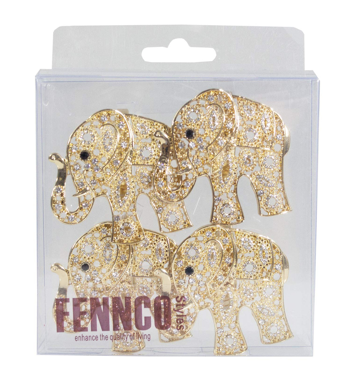 Fennco Styles Gorgeous Metal Jeweled Napkin Rings - Set of 4 (Elephant-Bejeweled) - Che Cose Belle