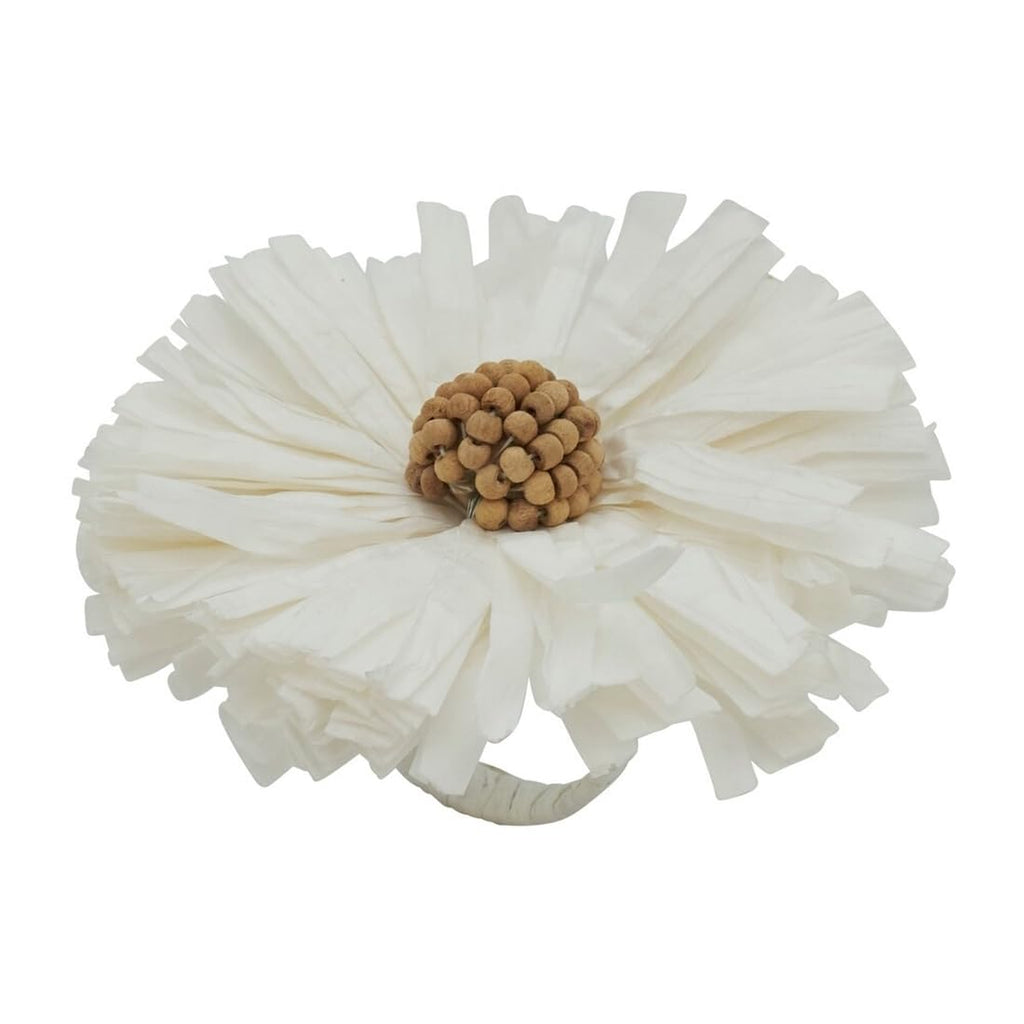 Fennco Styles Handmade Raffia Flower Decorative Napkin Rings, Set of 4 - White Rustic Floral Napkin Holders for Dining Table, Banquet, Spring and Summer Décor and Special Events - Che Cose Belle