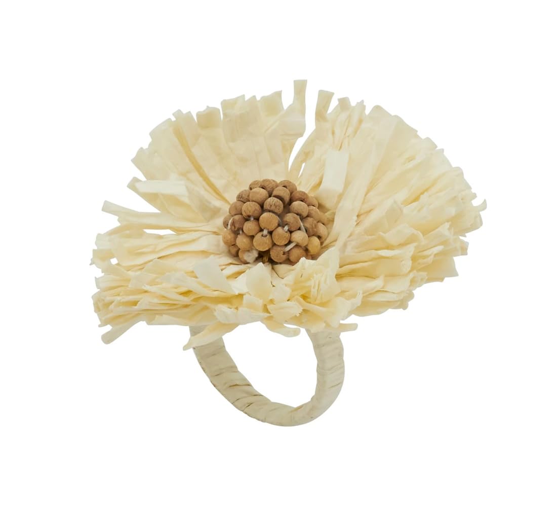 Fennco Styles Handmade Raffia Flower Decorative Napkin Rings, Set of 4 - White Rustic Floral Napkin Holders for Dining Table, Banquet, Spring and Summer Décor and Special Events - Che Cose Belle