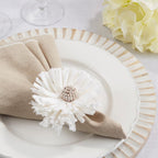 Fennco Styles Handmade Raffia Flower Decorative Napkin Rings, Set of 4 - White Rustic Floral Napkin Holders for Dining Table, Banquet, Spring and Summer Décor and Special Events - Che Cose Belle