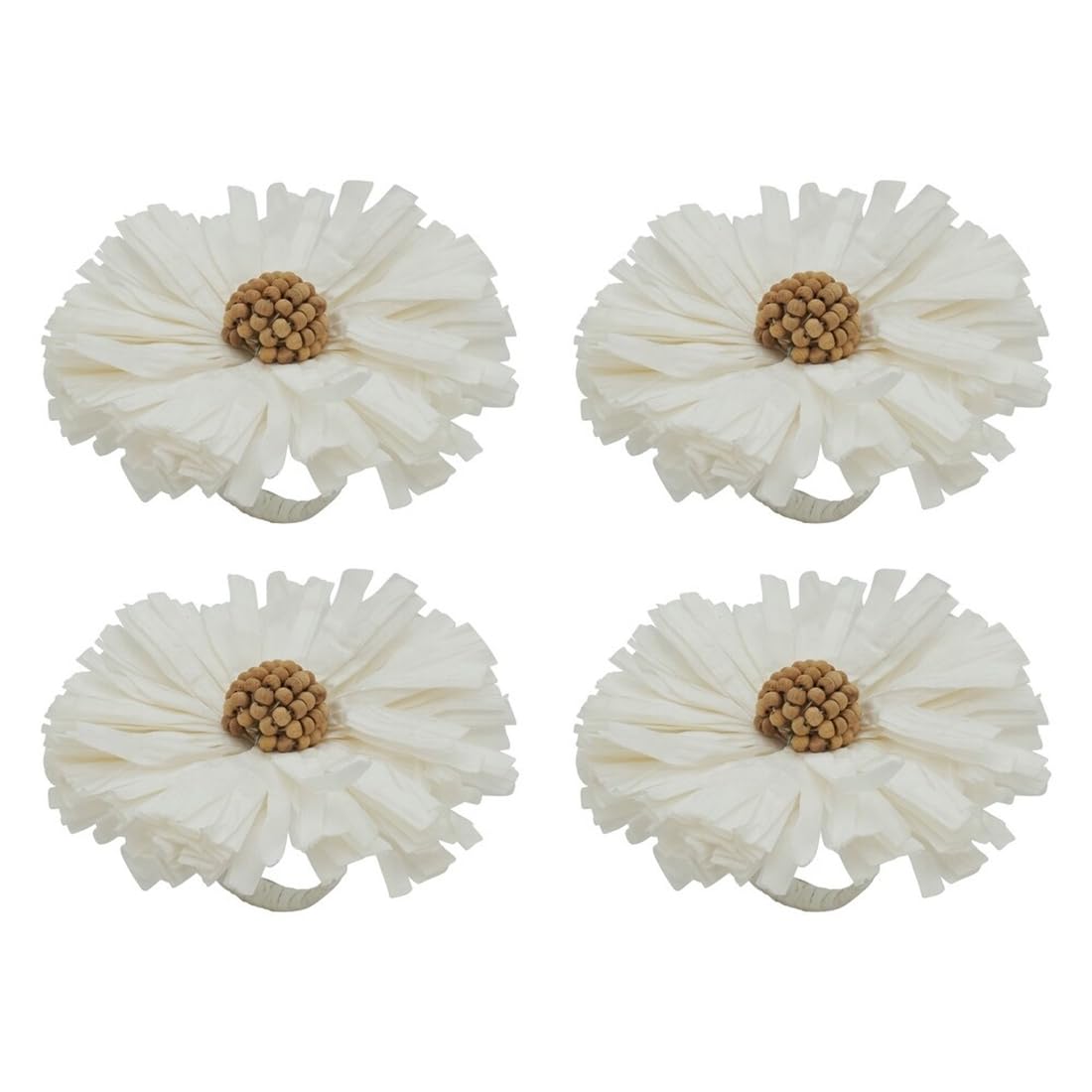 Fennco Styles Handmade Raffia Flower Decorative Napkin Rings, Set of 4 - White Rustic Floral Napkin Holders for Dining Table, Banquet, Spring and Summer Décor and Special Events - Che Cose Belle