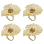 Fennco Styles Handmade Raffia Flower Decorative Napkin Rings, Set of 4 - White Rustic Floral Napkin Holders for Dining Table, Banquet, Spring and Summer Décor and Special Events - Che Cose Belle
