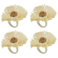Fennco Styles Handmade Raffia Flower Decorative Napkin Rings, Set of 4 - White Rustic Floral Napkin Holders for Dining Table, Banquet, Spring and Summer Décor and Special Events - Che Cose Belle