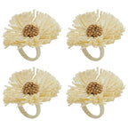 Fennco Styles Handmade Raffia Flower Decorative Napkin Rings, Set of 4 - White Rustic Floral Napkin Holders for Dining Table, Banquet, Spring and Summer Décor and Special Events - Che Cose Belle