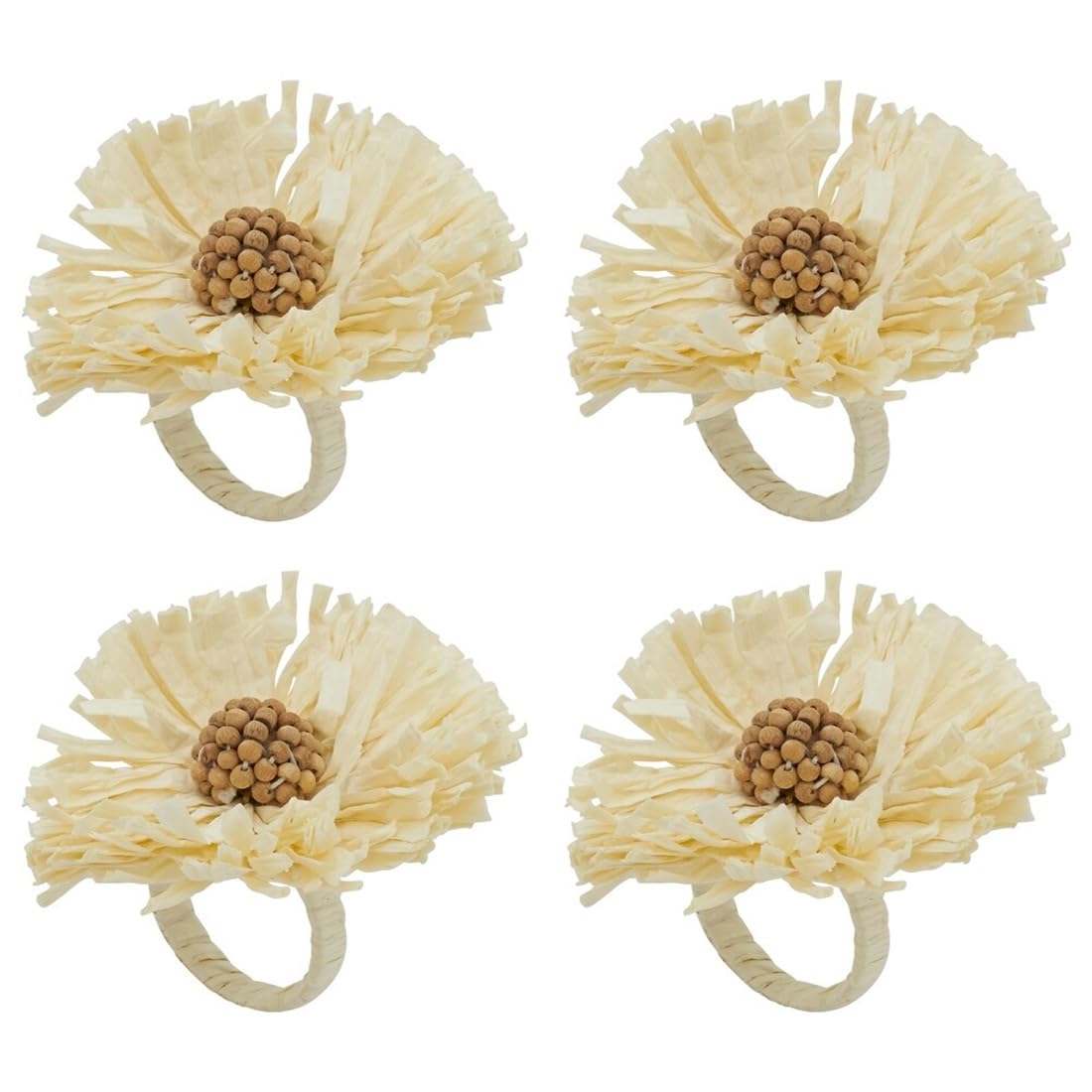 Fennco Styles Handmade Raffia Flower Decorative Napkin Rings, Set of 4 - White Rustic Floral Napkin Holders for Dining Table, Banquet, Spring and Summer Décor and Special Events - Che Cose Belle