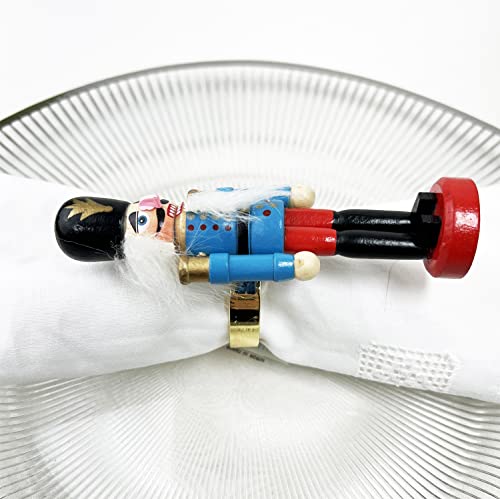 Fennco Styles Handmade Wooden Nutcracker Decorative Napkin Rings, Set of 4 - Festive Soldier Napkin Holders for Dining Table, Christmas, Holidays Décor and Special Occasions - Che Cose Belle
