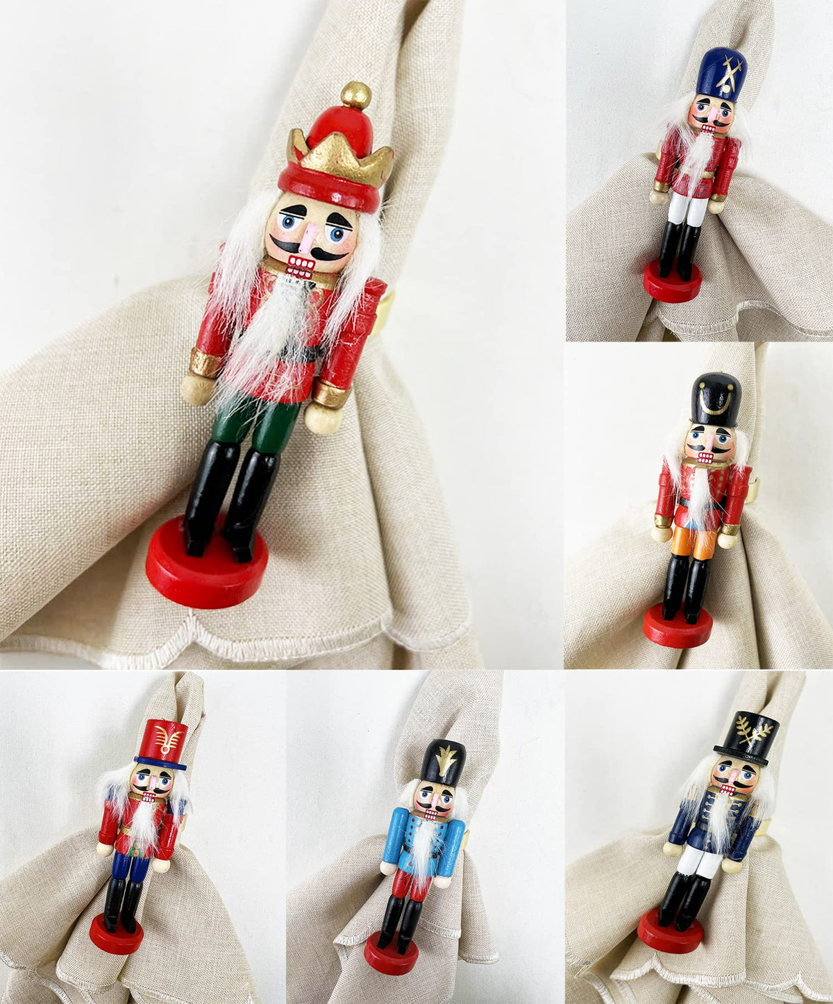 Fennco Styles Handmade Wooden Nutcracker Decorative Napkin Rings, Set of 4 - Festive Soldier Napkin Holders for Dining Table, Christmas, Holidays Décor and Special Occasions - Che Cose Belle