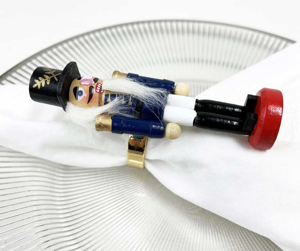 Fennco Styles Handmade Wooden Nutcracker Decorative Napkin Rings, Set of 4 - Festive Soldier Napkin Holders for Dining Table, Christmas, Holidays Décor and Special Occasions - Che Cose Belle