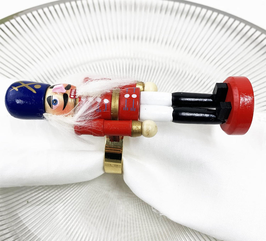 Fennco Styles Handmade Wooden Nutcracker Decorative Napkin Rings, Set of 4 - Festive Soldier Napkin Holders for Dining Table, Christmas, Holidays Décor and Special Occasions - Che Cose Belle