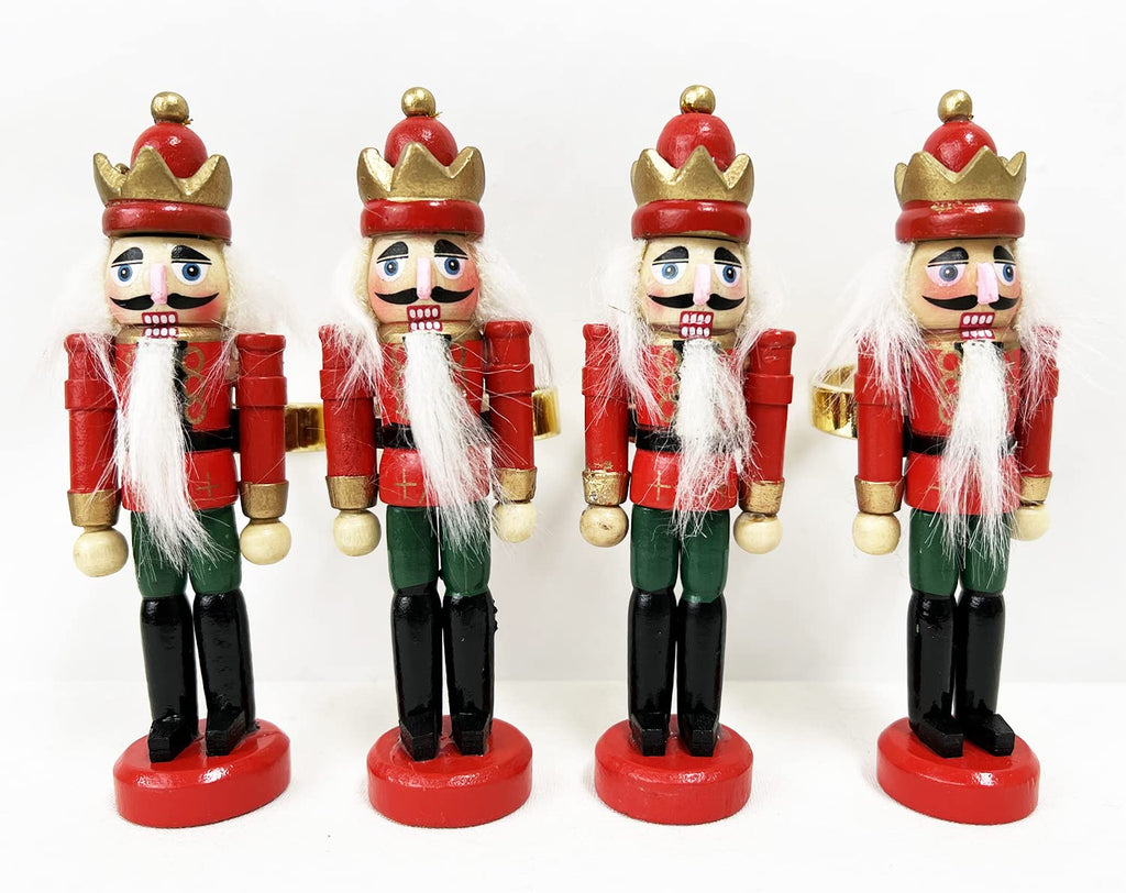 Fennco Styles Handmade Wooden Nutcracker Decorative Napkin Rings, Set of 4 - Festive Soldier Napkin Holders for Dining Table, Christmas, Holidays Décor and Special Occasions - Che Cose Belle