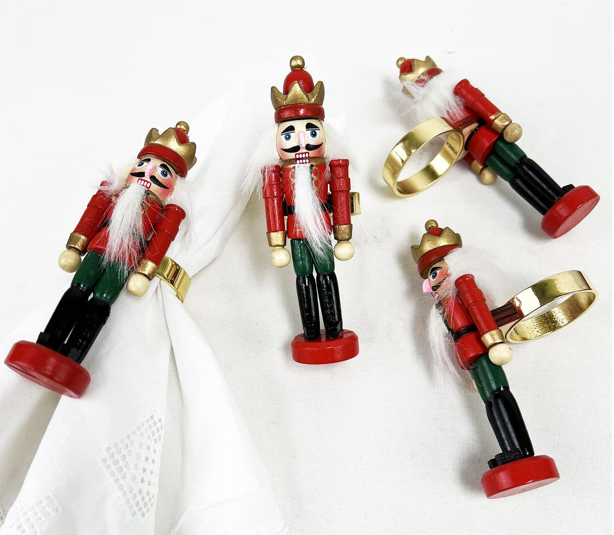 Fennco Styles Handmade Wooden Nutcracker Decorative Napkin Rings, Set of 4 - Festive Soldier Napkin Holders for Dining Table, Christmas, Holidays Décor and Special Occasions - Che Cose Belle