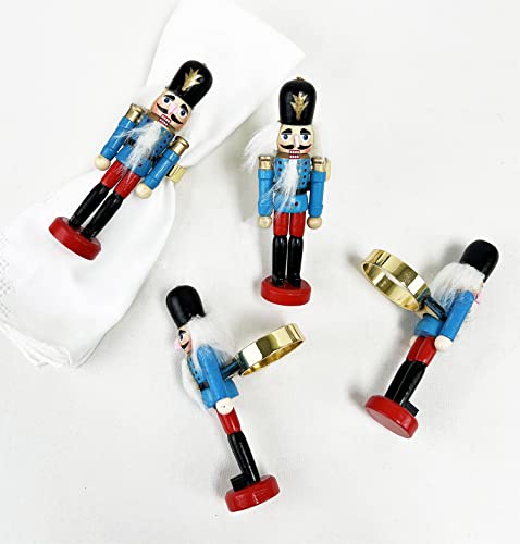 Fennco Styles Handmade Wooden Nutcracker Decorative Napkin Rings, Set of 4 - Festive Soldier Napkin Holders for Dining Table, Christmas, Holidays Décor and Special Occasions - Che Cose Belle