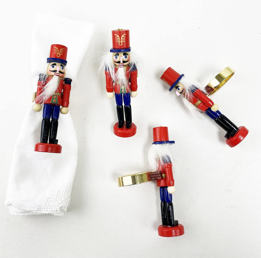 Fennco Styles Handmade Wooden Nutcracker Decorative Napkin Rings, Set of 4 - Festive Soldier Napkin Holders for Dining Table, Christmas, Holidays Décor and Special Occasions - Che Cose Belle