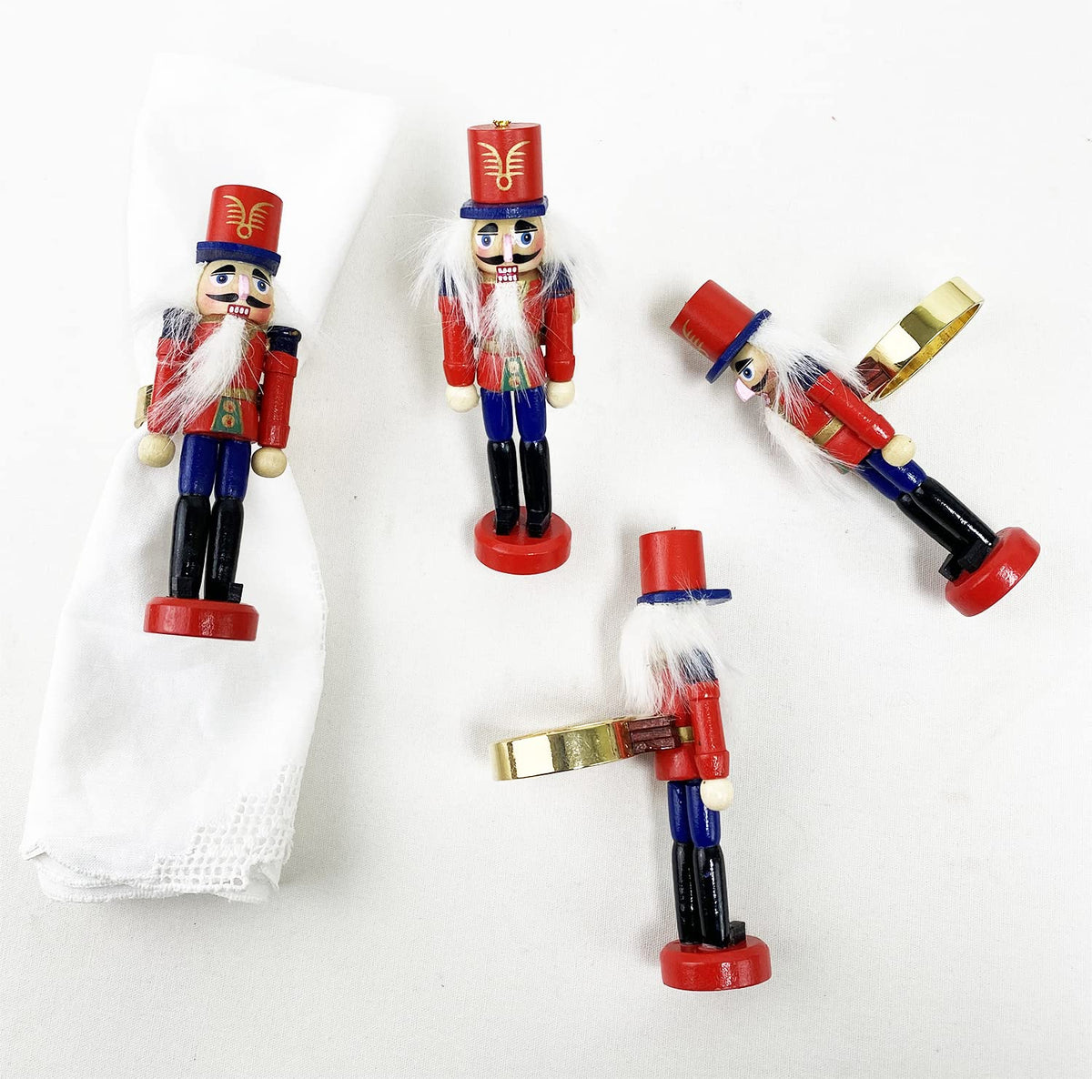 Fennco Styles Handmade Wooden Nutcracker Decorative Napkin Rings, Set of 4 - Festive Soldier Napkin Holders for Dining Table, Christmas, Holidays Décor and Special Occasions - Che Cose Belle