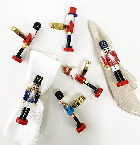 Fennco Styles Handmade Wooden Nutcracker Decorative Napkin Rings, Set of 4 - Festive Soldier Napkin Holders for Dining Table, Christmas, Holidays Décor and Special Occasions - Che Cose Belle