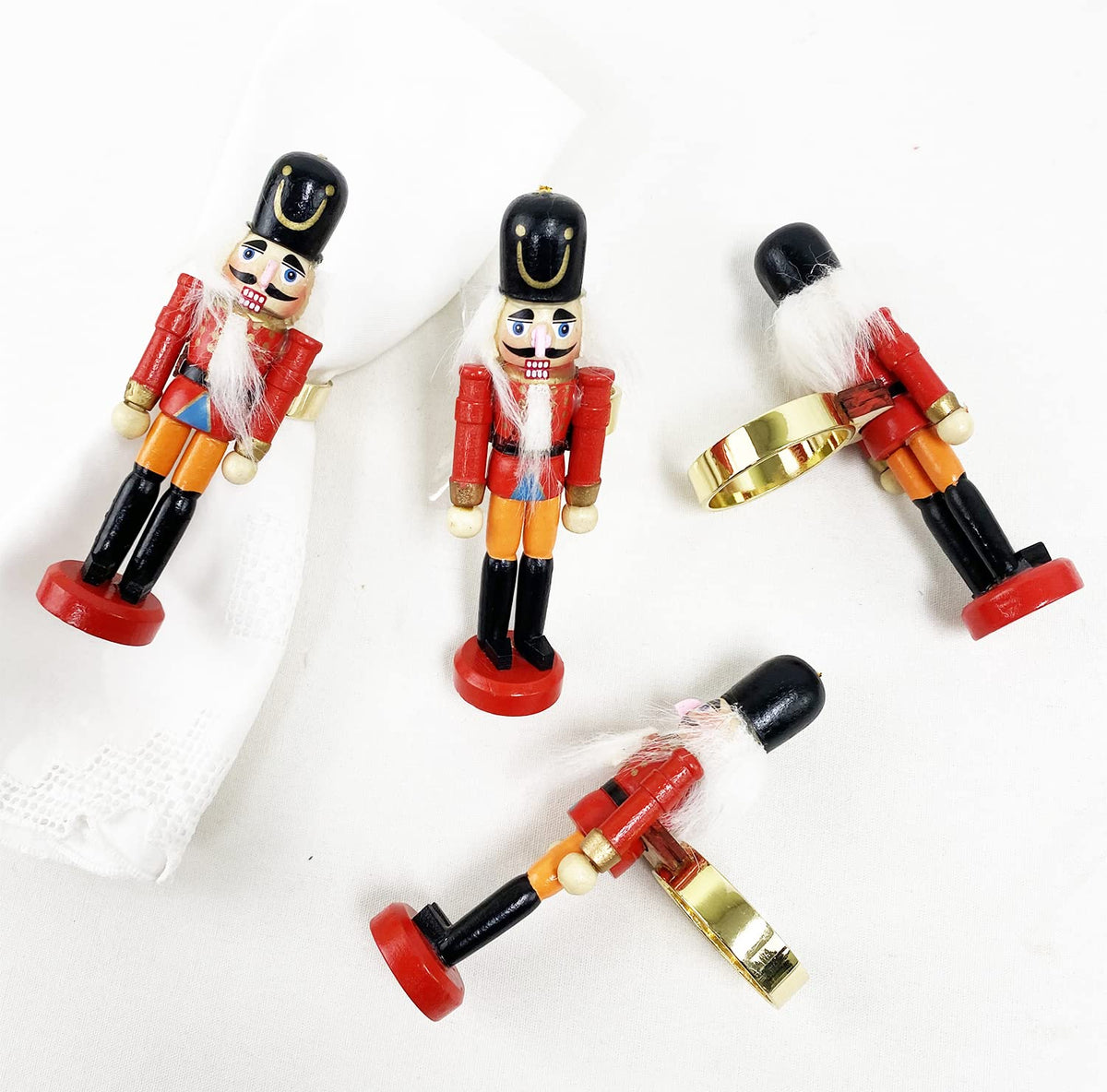 Fennco Styles Handmade Wooden Nutcracker Decorative Napkin Rings, Set of 4 - Festive Soldier Napkin Holders for Dining Table, Christmas, Holidays Décor and Special Occasions - Che Cose Belle