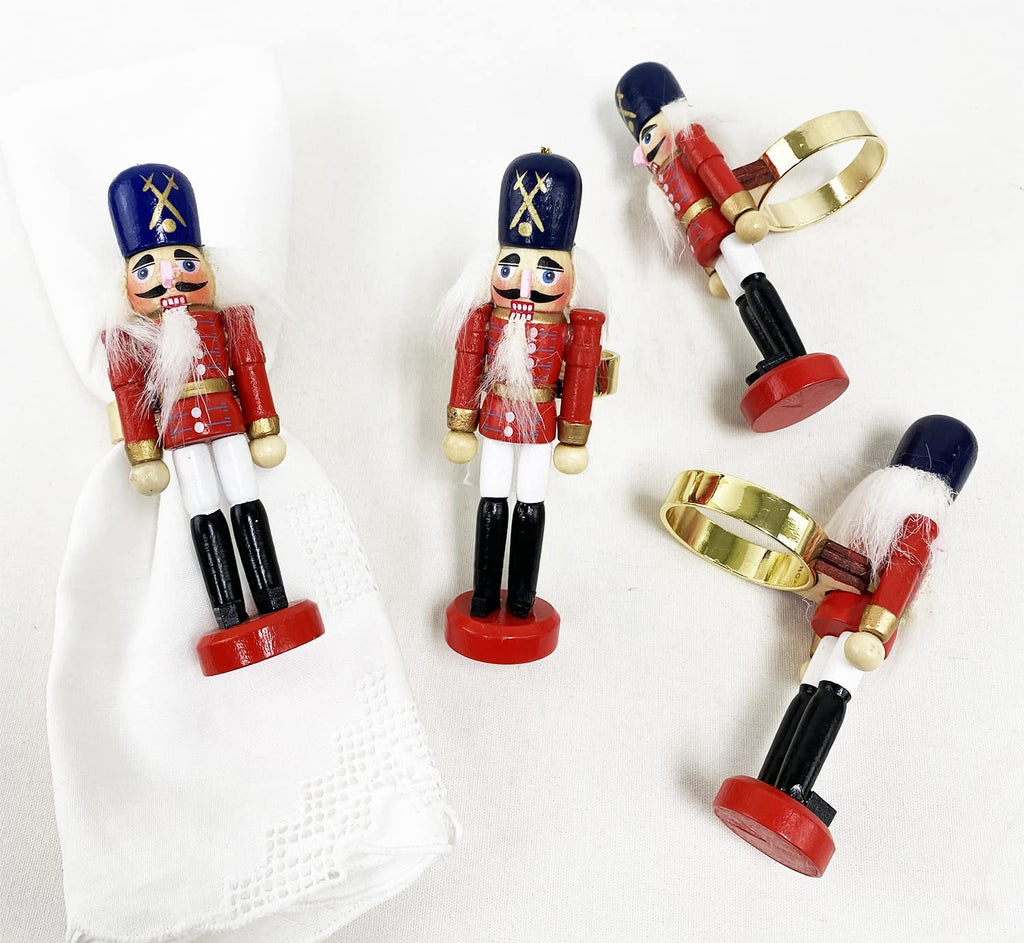 Fennco Styles Handmade Wooden Nutcracker Decorative Napkin Rings, Set of 4 - Festive Soldier Napkin Holders for Dining Table, Christmas, Holidays Décor and Special Occasions - Che Cose Belle