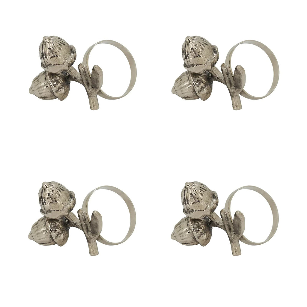 Fennco Styles Harvest Acorn Brass Napkin Rings, Set of 4 - Silver Metal Napkin Holders for Holiday, Home Décor, Dining Room, Banquets, Family Gatherings and Special Occasions - Che Cose Belle