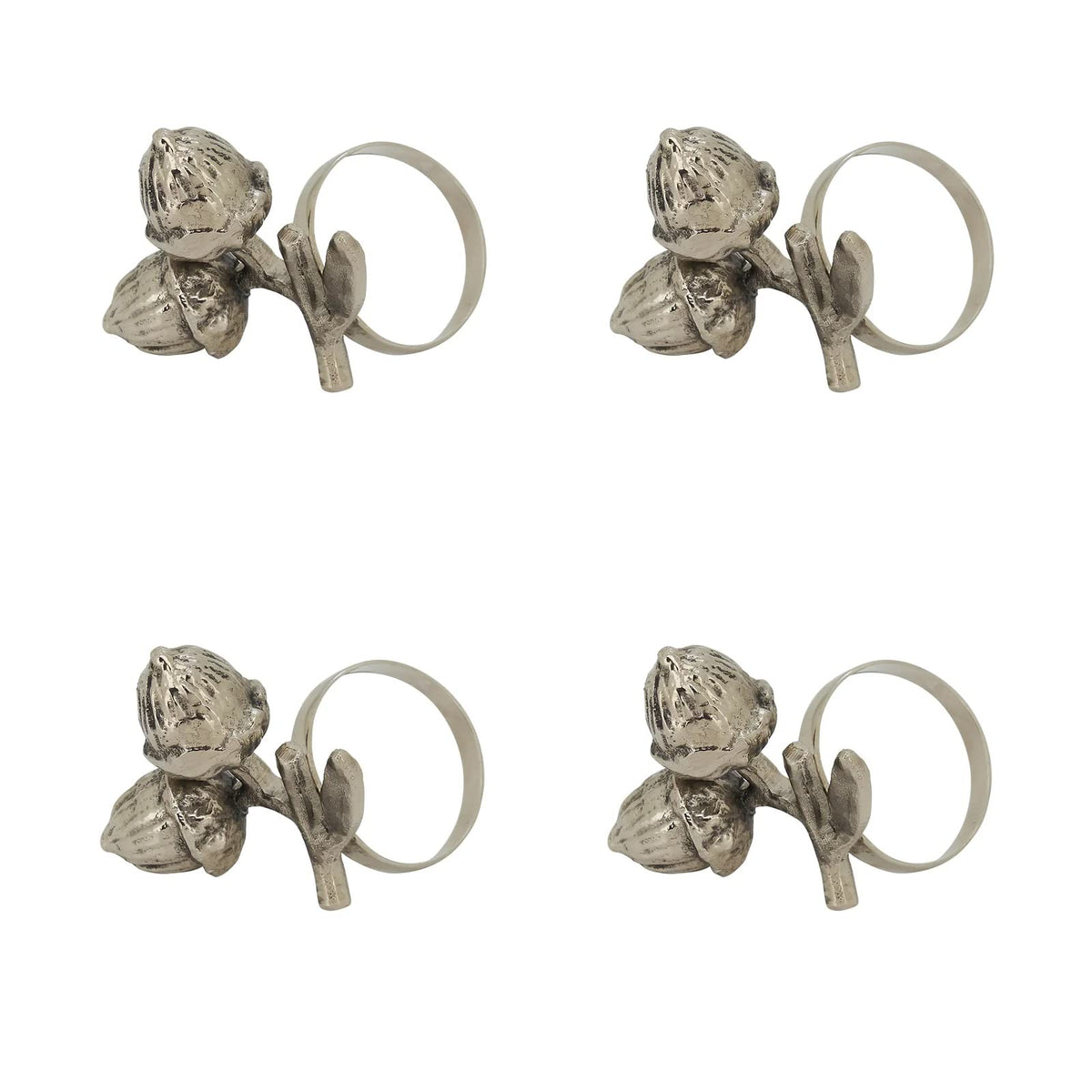 Fennco Styles Harvest Acorn Brass Napkin Rings, Set of 4 - Silver Metal Napkin Holders for Holiday, Home Décor, Dining Room, Banquets, Family Gatherings and Special Occasions - Che Cose Belle