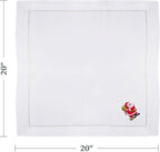 Fennco Styles Linen Cotton Hemstitched and Embroidered Santa Claus Christmas Cloth Napkins, 20-inch Square, Set of 4 - Che Cose Belle