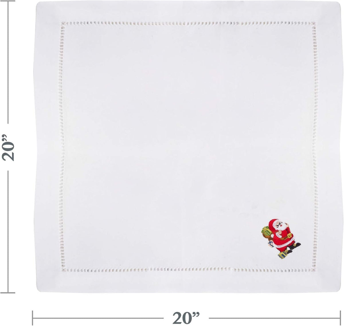 Fennco Styles Linen Cotton Hemstitched and Embroidered Santa Claus Christmas Cloth Napkins, 20-inch Square, Set of 4 - Che Cose Belle