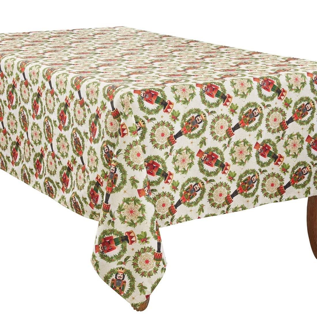 Fennco Styles Nutcracker Holiday Tablecloth 65" W X 84" L - Red & Green Solider Print Festive Table Cover for Christmas Décor, Dining Room, Banquet, Family Gathering and Special Events - Che Cose Belle