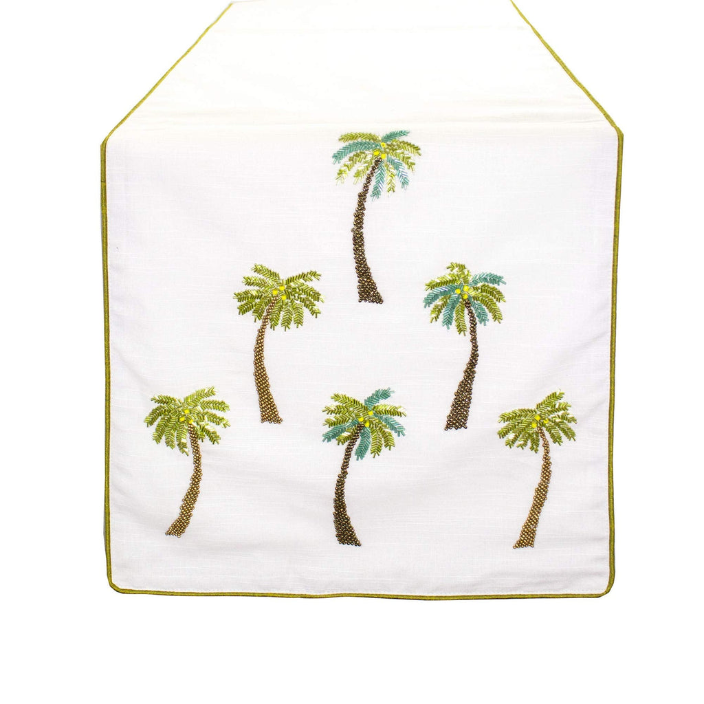 Fennco Styles Raquel Collection Beaded Palm Trees 100% Pure Cotton 16 x 72 Inch Table Runner – White Table Runner for Indoor Party, Family Gathering, Beach House and Home Décor - Che Cose Belle