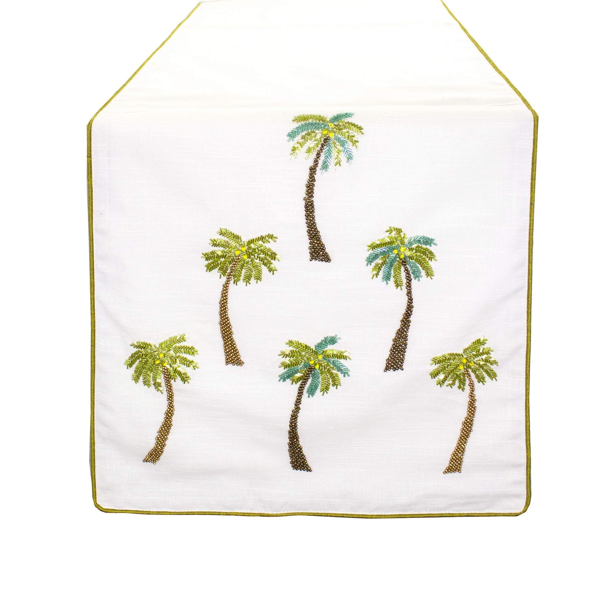 Fennco Styles Raquel Collection Beaded Palm Trees 100% Pure Cotton 16 x 72 Inch Table Runner – White Table Runner for Indoor Party, Family Gathering, Beach House and Home Décor - Che Cose Belle