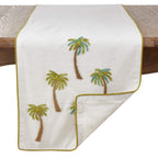 Fennco Styles Raquel Collection Beaded Palm Trees 100% Pure Cotton 16 x 72 Inch Table Runner – White Table Runner for Indoor Party, Family Gathering, Beach House and Home Décor - Che Cose Belle