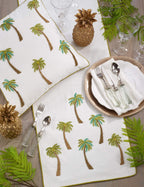 Fennco Styles Raquel Collection Beaded Palm Trees 100% Pure Cotton 16 x 72 Inch Table Runner – White Table Runner for Indoor Party, Family Gathering, Beach House and Home Décor - Che Cose Belle