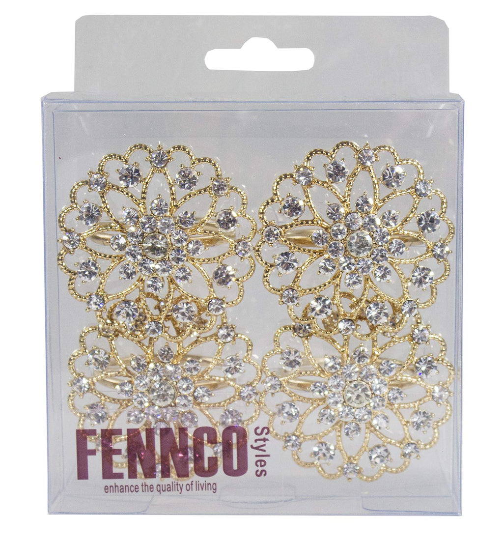 Fennco Styles Rhinestone Crystal Flower Napkin Rings Wedding Holiday Table Decoration - Set of 4 - Che Cose Belle