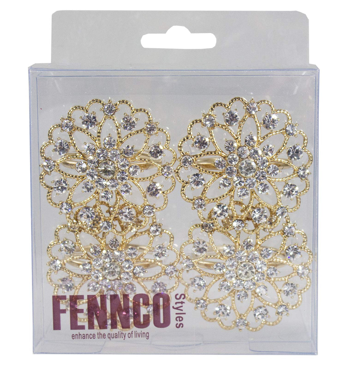 Fennco Styles Rhinestone Crystal Flower Napkin Rings Wedding Holiday Table Decoration - Set of 4 - Che Cose Belle