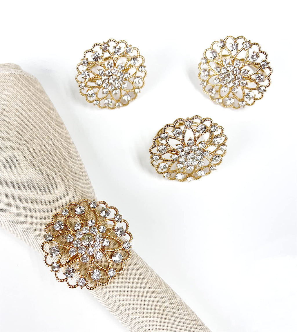 Fennco Styles Rhinestone Crystal Flower Napkin Rings Wedding Holiday Table Decoration - Set of 4 - Che Cose Belle