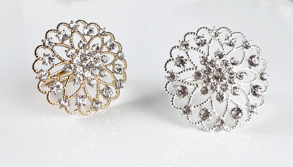 Fennco Styles Rhinestone Crystal Flower Napkin Rings Wedding Holiday Table Decoration - Set of 4 - Che Cose Belle